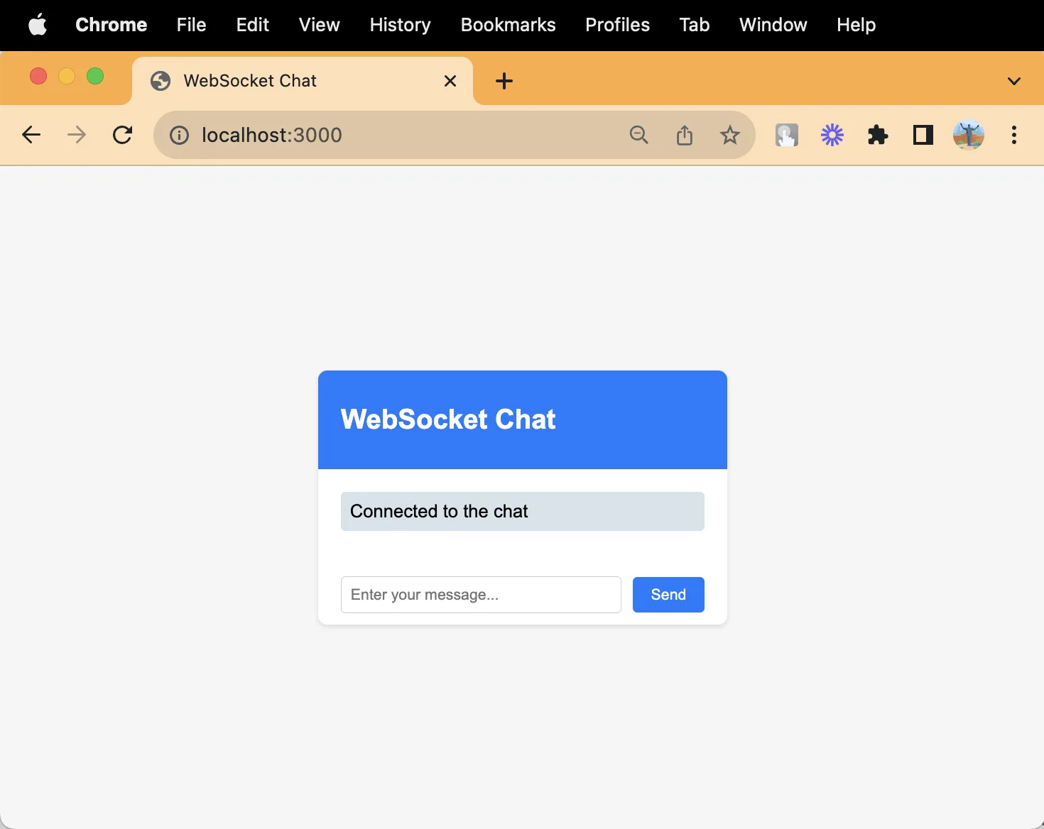 WebSocket chat application running on localhost