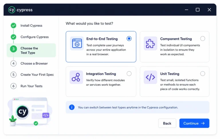 Choose Test Type to test React App in Cypress
