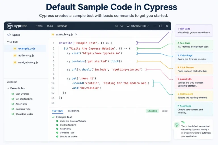 Default sample code in Cypress