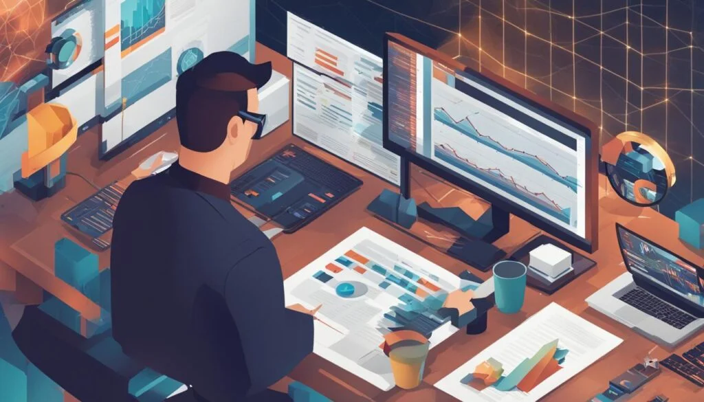  Illustration of an analyst working at a desk.