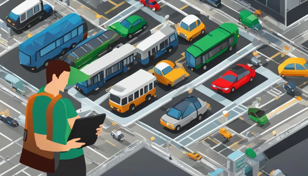 Isometric illustration of smart city traffic and logistics network