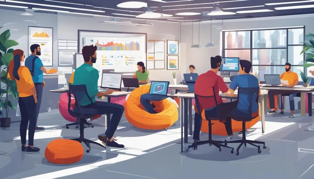 Illustration of developers working in an open office.