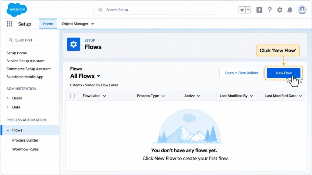 Click New Flow in Salesforce