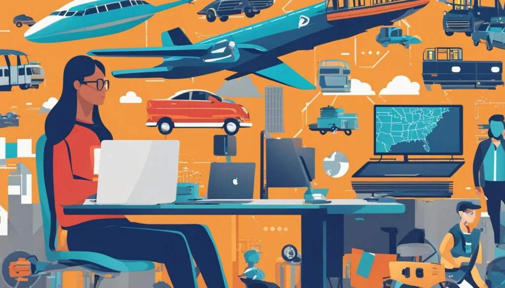 Illustration of a woman managing travel and transit options.