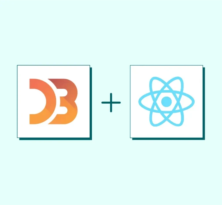Illustration showing D3.js and React integration for building interactive data visualizations