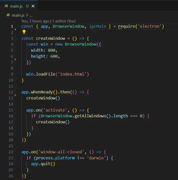 JavaScript code for Electron main process.