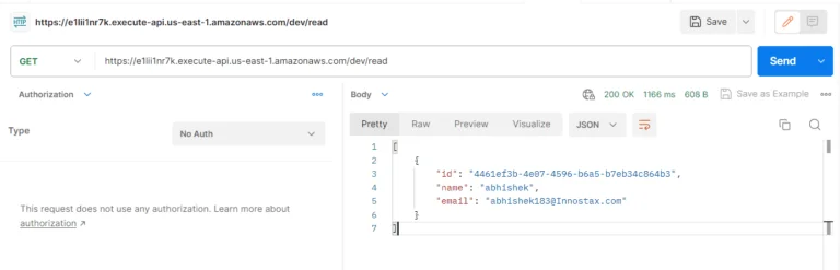 Postman client showing successful API GET response.