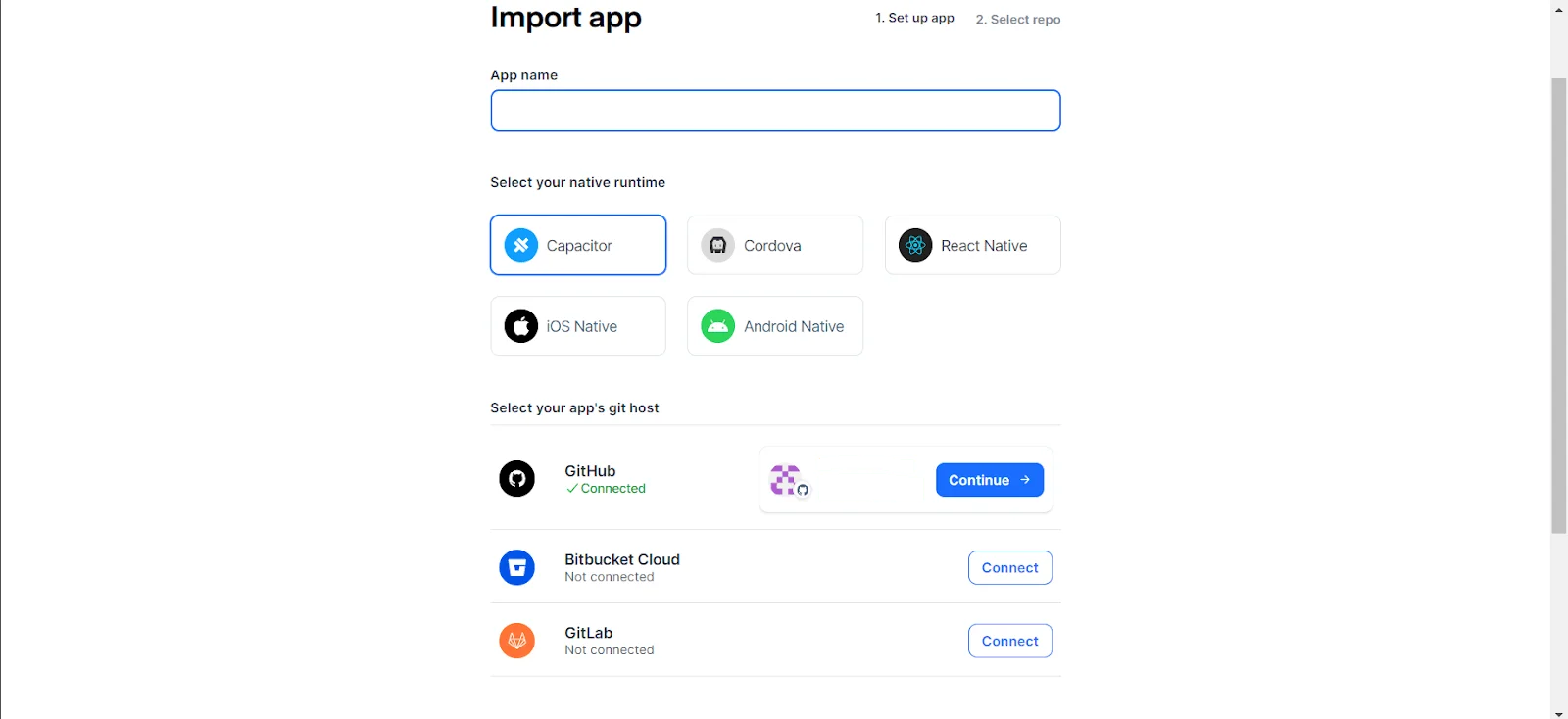 Ionic Import app dashboard configuration screen
