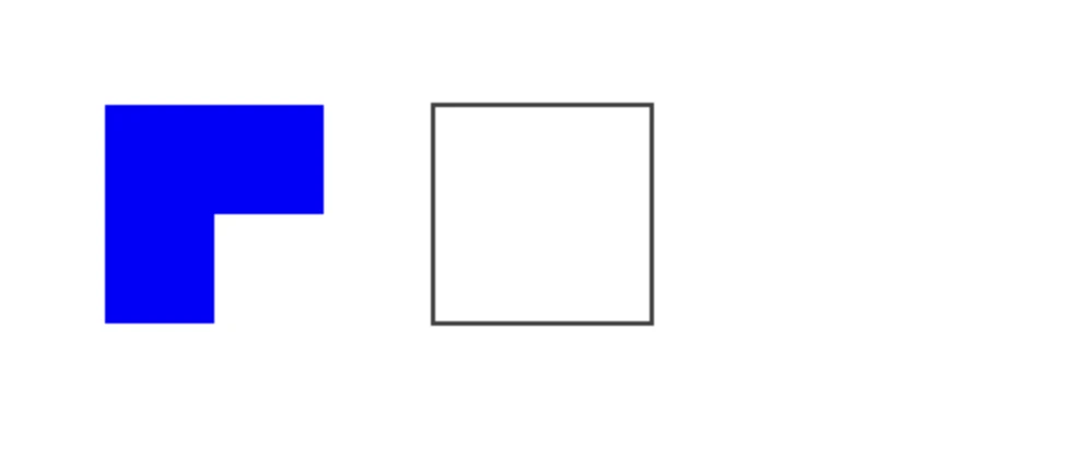 Blue L-shaped block next to an empty square outline.
