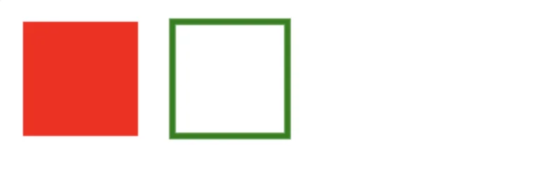 Solid red square next to a green square outline.