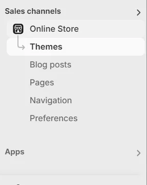 Shopify admin sidebar menu navigating to Themes.