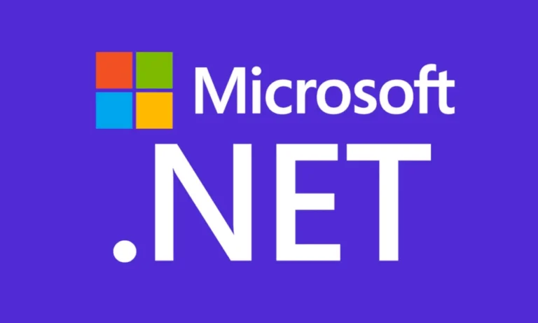 Microsoft .NET framework logo on purple background.