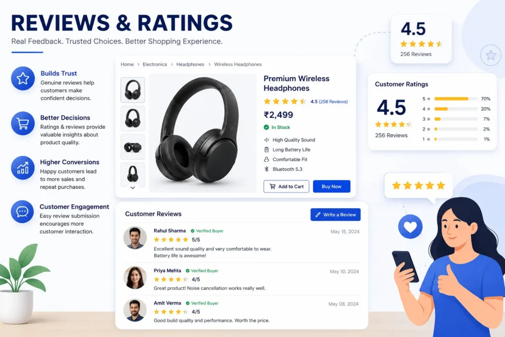 Ecommerce customer reviews and ratings with buyer feedback