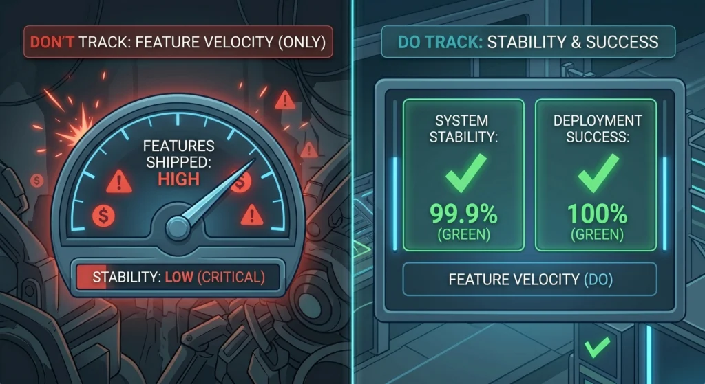 Feature velocity vs system stability metrics for dev agency evaluation