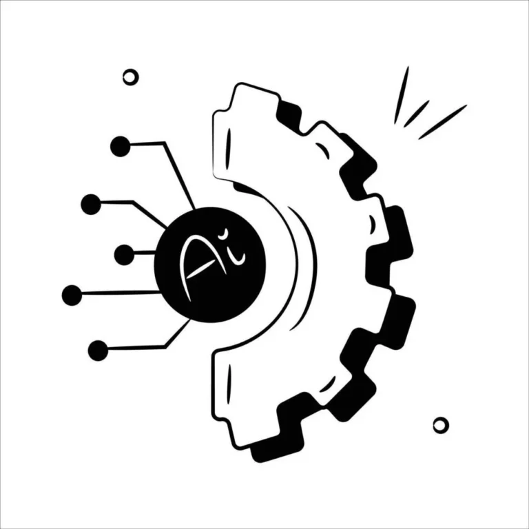 Black and white AI gear and circuit doodle.