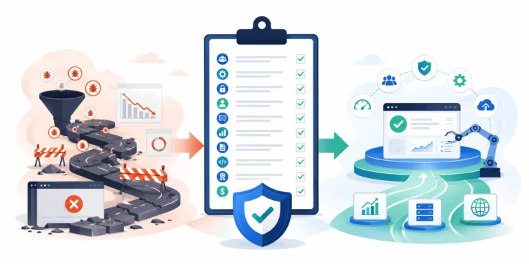QA testing services vendor checklist showing the evaluation of software testing partners for secure, scalable, and reliable delivery